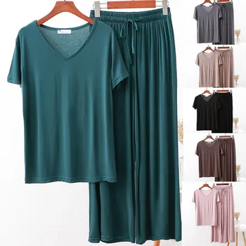 Lady Fashion Women Pajamas Summer V-Neck Split 2 Piece Short Sleeve Trousers Set Suit Multiple colors available Plus Size 8.22
Lady Fashion Women Pajamas Summer V-Neck Split 2 Piece Short Sleeve Trousers Set Suit Multiple colors available Plus Size 8.22