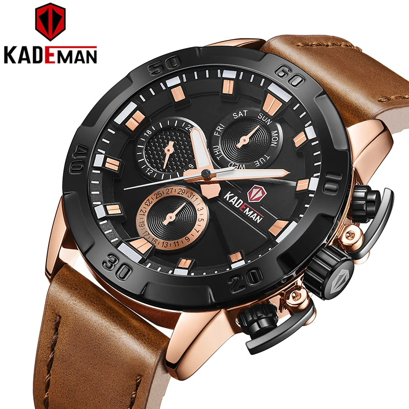 New Kademan Men Business Watch Luxury Brand Leather Strap WristWatch Chronograph Military Quartz Week Date Relogio Masculino 813
New Kademan Men Business Watch Luxury Brand Leather Strap WristWatch Chronograph Military Quartz Week Date Relogio Masculino 813