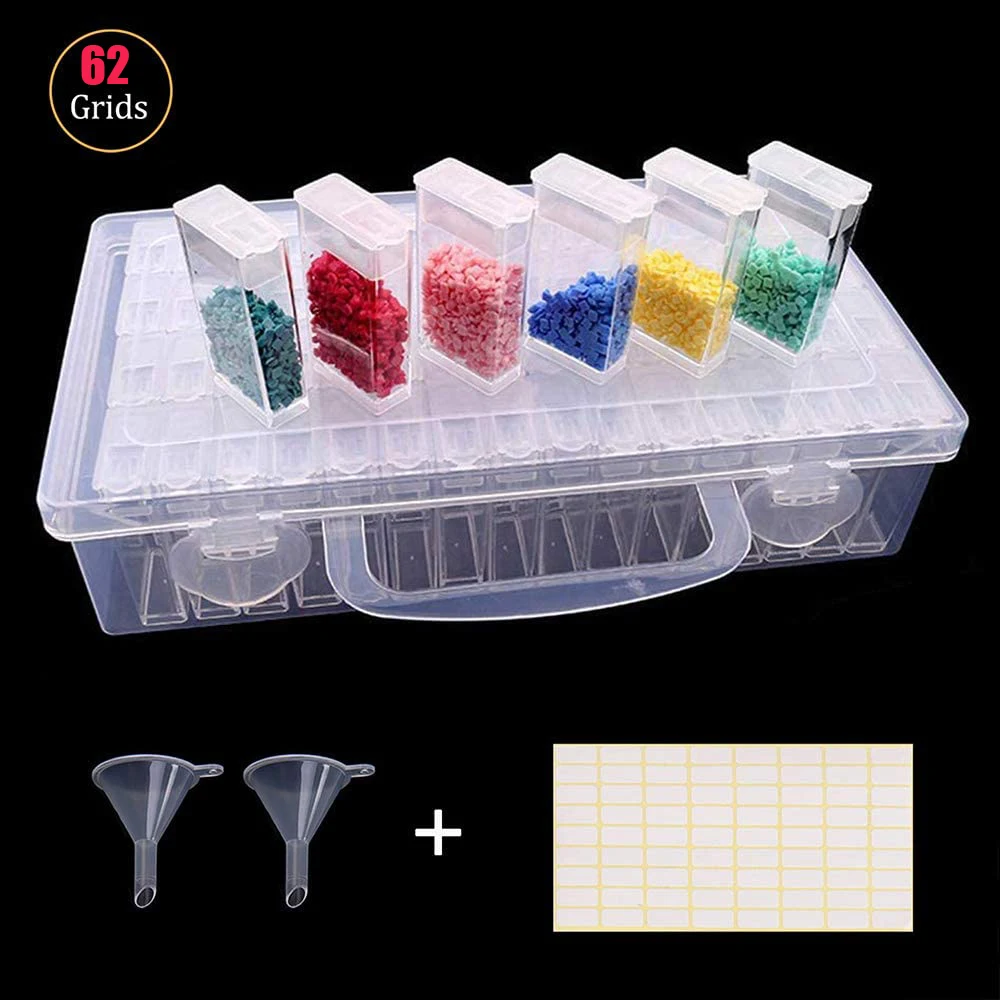62 Grids Diamond Painting Drill Storage Containers, Diamond Organizer Case Embroidery Beads Box with 2pcs Funnels and 196 Label
62 Grids Diamond Painting Drill Storage Containers, Diamond Organizer Case Embroidery Beads Box with 2pcs Funnels and 196 Label