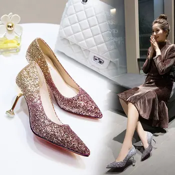 2019 Fall New Gradient Color Crystal Shoes Elegant Wedding Shoes Silver Thin Heels High Heels Dress Party Pumps Sexy Womens Shoe
2019 Fall New Gradient Color Crystal Shoes Elegant Wedding Shoes Silver Thin Heels High Heels Dress Party Pumps Sexy Womens Shoe
