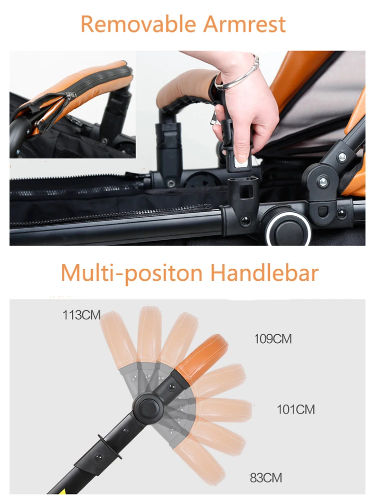 High Landscape PU leather Baby Stroller 3 in 1 Full-size Baby Travel System Baby Pram Newborn Pushchair Free Shipping