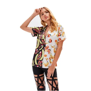 Fruit Print New Summer Women Shirt Black White Spliced Short Sleeve Streetwear Tops for Girls Female Blouse Women Clothing
Fruit Print New Summer Women Shirt Black White Spliced Short Sleeve Streetwear Tops for Girls Female Blouse Women Clothing