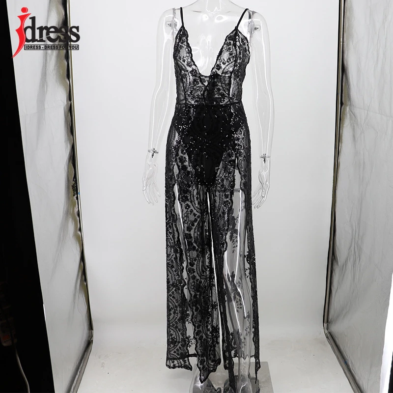 IDress Sequin Summer Long Dress Party Robe De Soiree Spaghetti Strap V Neck Sleeveless Bodycon Night Long Evening Party Dresses (3)