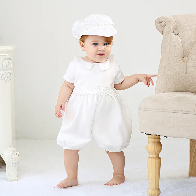 Nimble Baby Boys Newborn Christening Baptism White Coverall Outfit Romper 0-12M