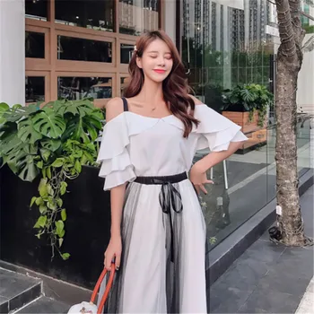 Elegant Women Ruffle Sling Tops Casual Mesh Drawstring Waist Mid Long Skirt Two Piece Set 2020 New Summer Woman Skirts Suit D040
Elegant Women Ruffle Sling Tops Casual Mesh Drawstring Waist Mid Long Skirt Two Piece Set 2020 New Summer Woman Skirts Suit D040
