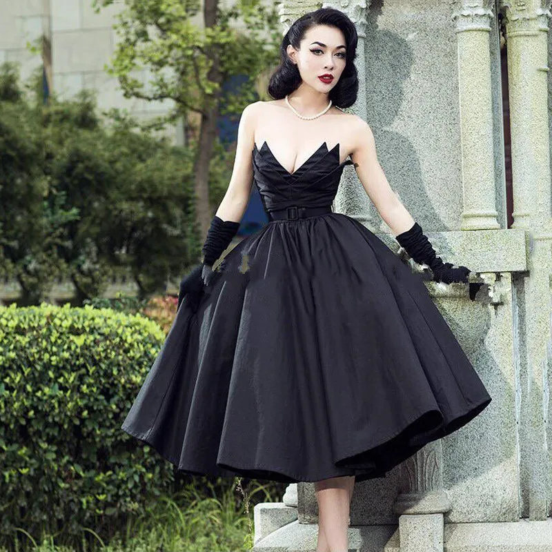 Black-Vintage-Strapless-Evening-Dress-Ball-Gowns-Puffy-Pleated-Custom-made-Chic-Formal-Dresses-Vestidos-de (1)