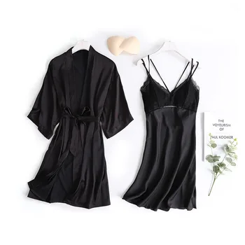 Women's Robe & Gown Set 2 Pcs Bathrobe Sleep Set Thin Home Service Nightwear Sexy Sleepwear With Chest Pads Pijamas Loungewear
Women's Robe & Gown Set 2 Pcs Bathrobe Sleep Set Thin Home Service Nightwear Sexy Sleepwear With Chest Pads Pijamas Loungewear