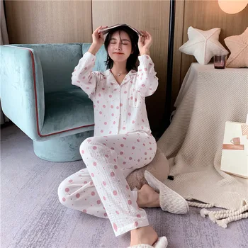 Prnt Dots Pajamas Set Women Long Sleeve Nightwear Kimono Gown Casual Cotton Bathrobe Sleepwear Home Clothing Intimate Lingerie
Prnt Dots Pajamas Set Women Long Sleeve Nightwear Kimono Gown Casual Cotton Bathrobe Sleepwear Home Clothing Intimate Lingerie