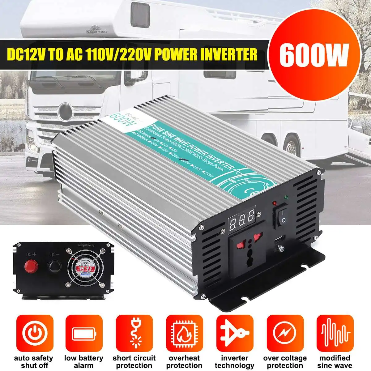 Max 1200W DC 12V to AC 110V/220V USB Car Power Inverter Charger Converter Adapter Modified Sine Wave Transformer
Max 1200W DC 12V to AC 110V/220V USB Car Power Inverter Charger Converter Adapter Modified Sine Wave Transformer