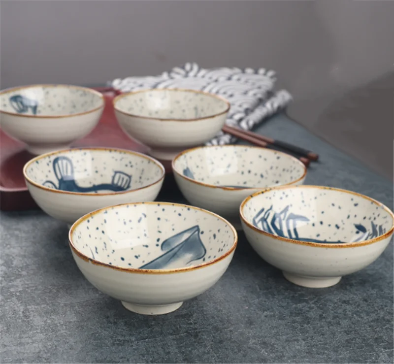 Description Picture 6 of itemJapanese household ceramic rice bowl noodle soup dessert bowl Korean ice bowl creative retro tableware hat bowls zero waste