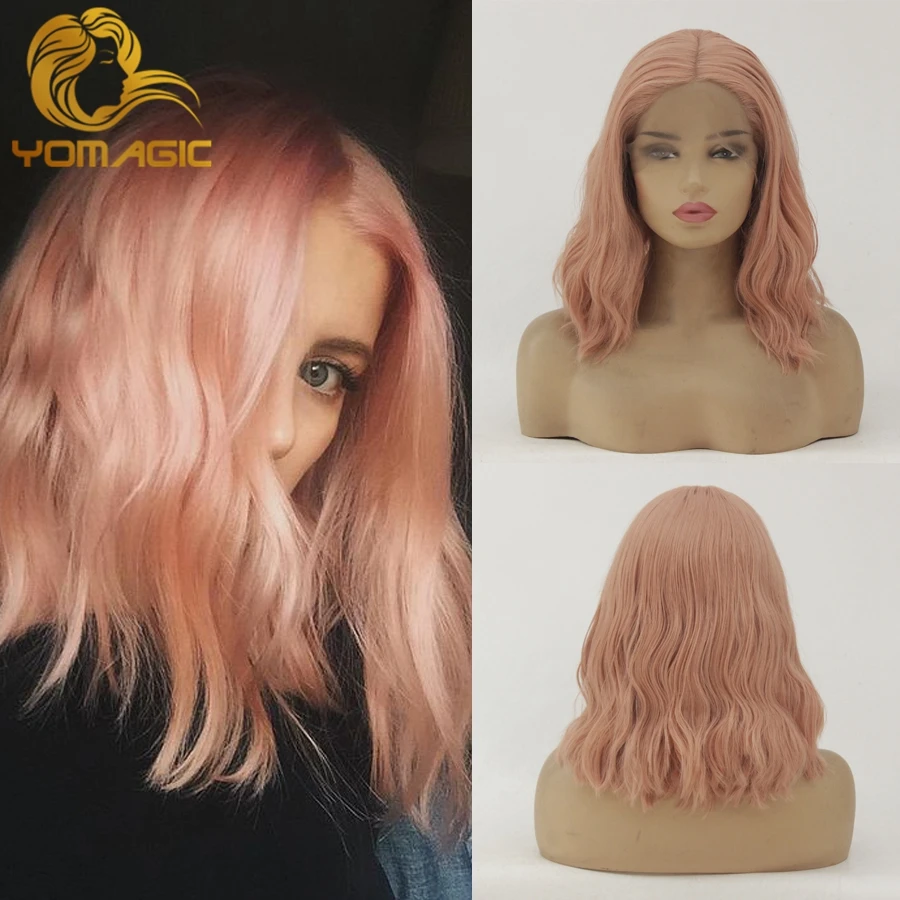 Yomagic розовые волосы кружевные передние парики для женщин синтетические