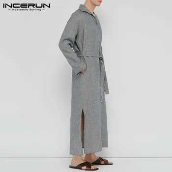 Men Long Sleeve Lapel Neck Sleepwear INCERUN Leisure Solid Color Pyjamas Robes Comfy Night Dress Shirt With Belts Bathrobes 5XL 
Men Long Sleeve Lapel Neck Sleepwear INCERUN Leisure Solid Color Pyjamas Robes Comfy Night Dress Shirt With Belts Bathrobes 5XL