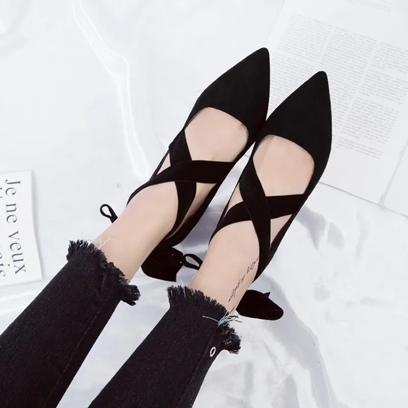 2020 spring Women Pumps Cashmere Pointed Cross-strap Bow Tie High Heels Night Club Sexy Thin with Shoes Heels Women K16-13