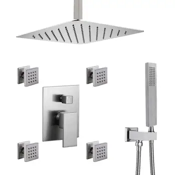 Shower System Ceiling Shower Faucet Set with High Pressure 12" Rain Shower Head Set and Body Jets,Brushed Nickel
Shower System Ceiling Shower Faucet Set with High Pressure 12" Rain Shower Head Set and Body Jets,Brushed Nickel
