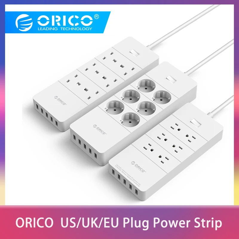 ORICO Power Strip Electrical Socket EU US UK Plug 6 Outlet Surge Protector Power Strip with 5x2.4A USB Super Charger Ports HPC
ORICO Power Strip Electrical Socket EU US UK Plug 6 Outlet Surge Protector Power Strip with 5x2.4A USB Super Charger Ports HPC
