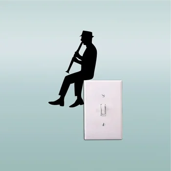 

9.6*15.2cm computertoon Man Playing Clarinet Silhouette Light Switch Sticker Classical Music Vinyl Wall Stickers Home Decor