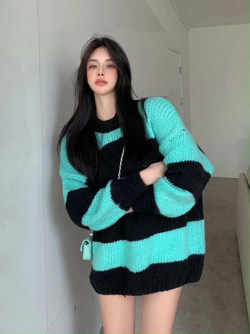 women's jumper 2021 lazy pullover sweater contrast striped mid-length sweater women's winter sweater pullover korean fashion
women's jumper 2021 lazy pullover sweater contrast striped mid-length sweater women's winter sweater pullover korean fashion