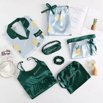Green Print Women Pajamas Sets Satin 7PCS Sleepwear Long Sleeve Sleep Set Female Casual Pyjamas Suit Loose Home Clothes
Green Print Women Pajamas Sets Satin 7PCS Sleepwear Long Sleeve Sleep Set Female Casual Pyjamas Suit Loose Home Clothes