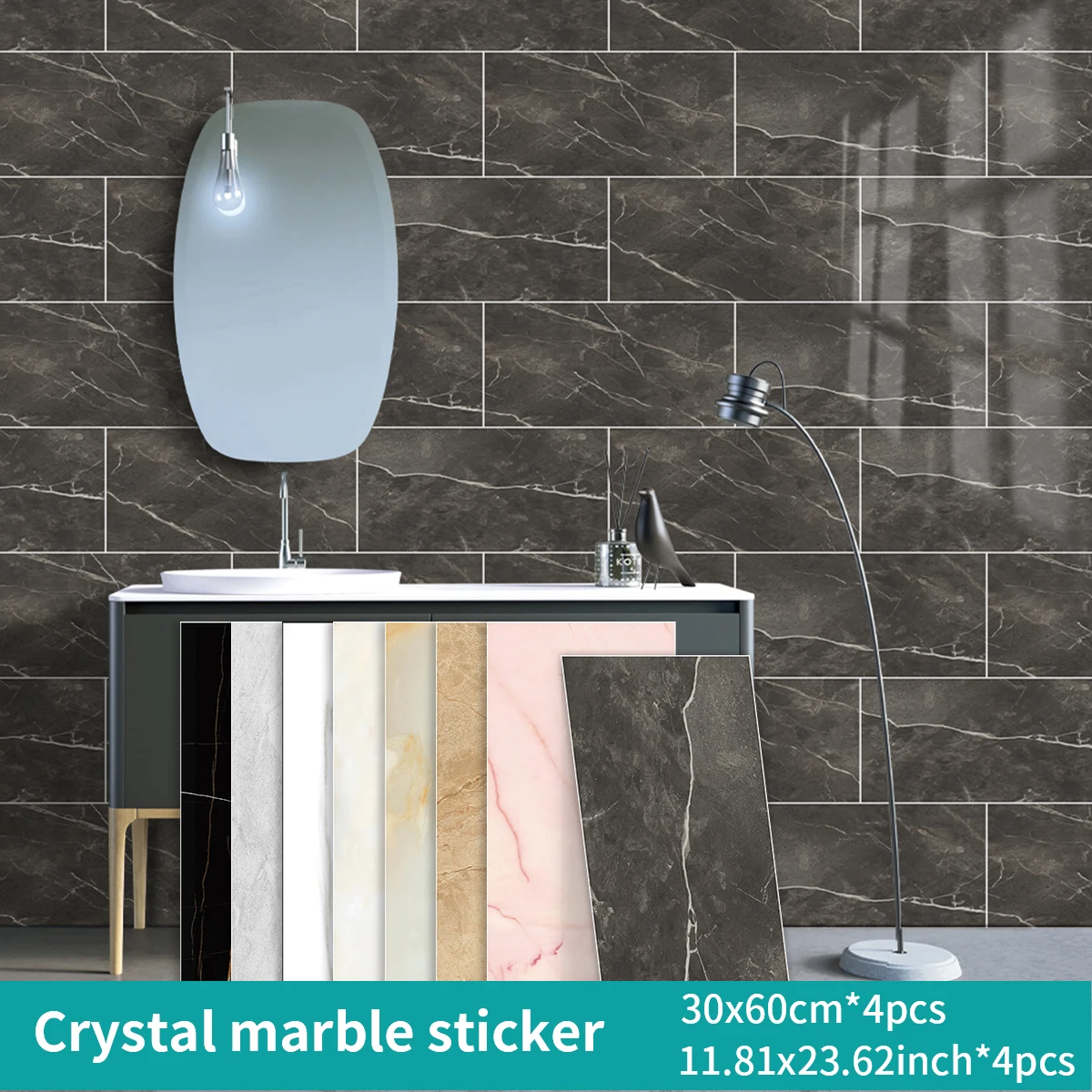 

Black Marble Tile Sticker Bathroom Kitchen Living Room Tile Transfer Waterproof and Oilproof Backsplash Self-adhesive 11.8x23.6