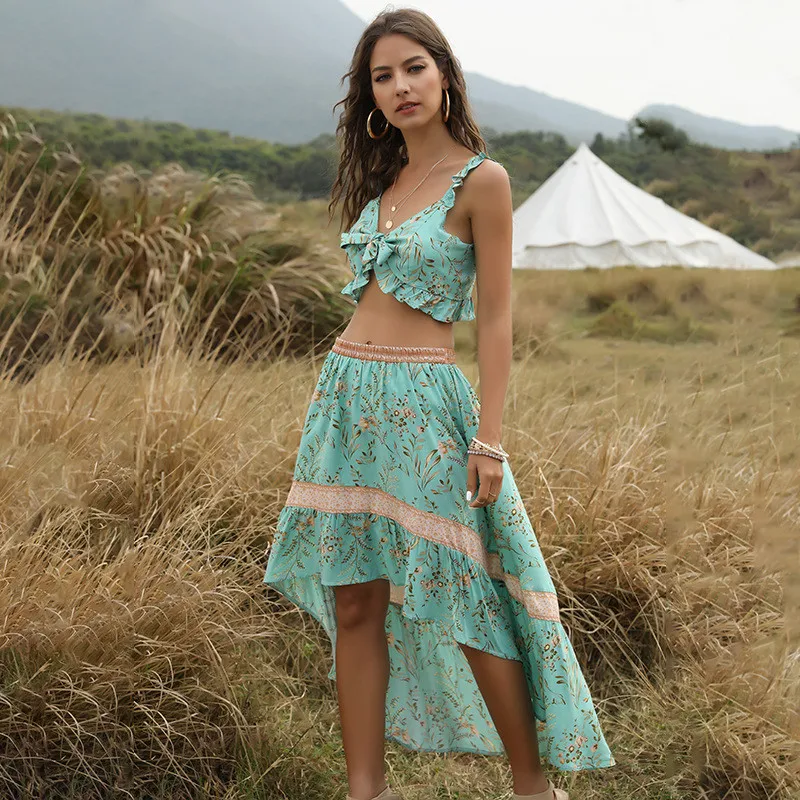 2020 New Summer Beach Vacation 2 Pieces Set Women Sleeveless Bow Tank Top Print Midi Skirt And Top Set
2020 New Summer Beach Vacation 2 Pieces Set Women Sleeveless Bow Tank Top Print Midi Skirt And Top Set
