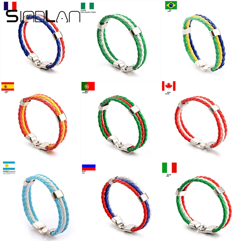 Sindlan PU Leather Weave National Flag Bracelet Sporty Spain Russia Netherlands Unisex Armband Wrist Chain Friendship Bracelet
Sindlan PU Leather Weave National Flag Bracelet Sporty Spain Russia Netherlands Unisex Armband Wrist Chain Friendship Bracelet