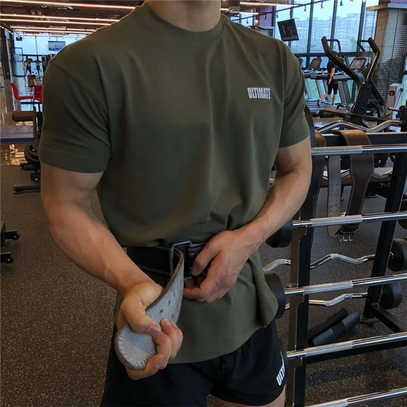 Men Cotton Solid Color T shirt Gym Bodybuilding Fitness Loose Oversized Fashion Short Sleeve Streetwear Sportswear T-shirt | Мужская