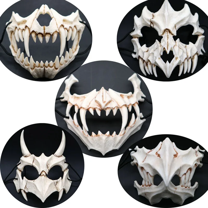 

Japan Horror Masks Halloween Dragon God Tiger Tengu Moth Cosplay Resin Skull Masks Scary Masquerade Party Props