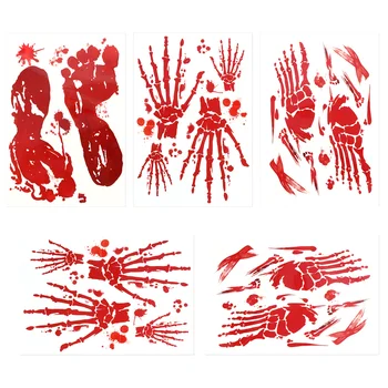 

5 Sheets Horror Footprints Floor Clings Halloween Bloody Handprint Party Sticker