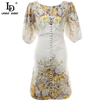 LD LINDA DELLA Fashion Runway Summer Slim Mini Dress Women V-Neck Single-breasted Flower Print Vintage Psrty Short Dress 
LD LINDA DELLA Fashion Runway Summer Slim Mini Dress Women V-Neck Single-breasted Flower Print Vintage Psrty Short Dress