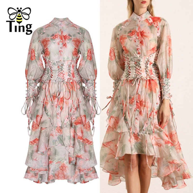 Tingfly 2020 Runway Designer Floral Print Gorgeous Party Dresses Singel Breasted Button Decorative Ruffle Asymmetrical Hem Dress
Tingfly 2020 Runway Designer Floral Print Gorgeous Party Dresses Singel Breasted Button Decorative Ruffle Asymmetrical Hem Dress