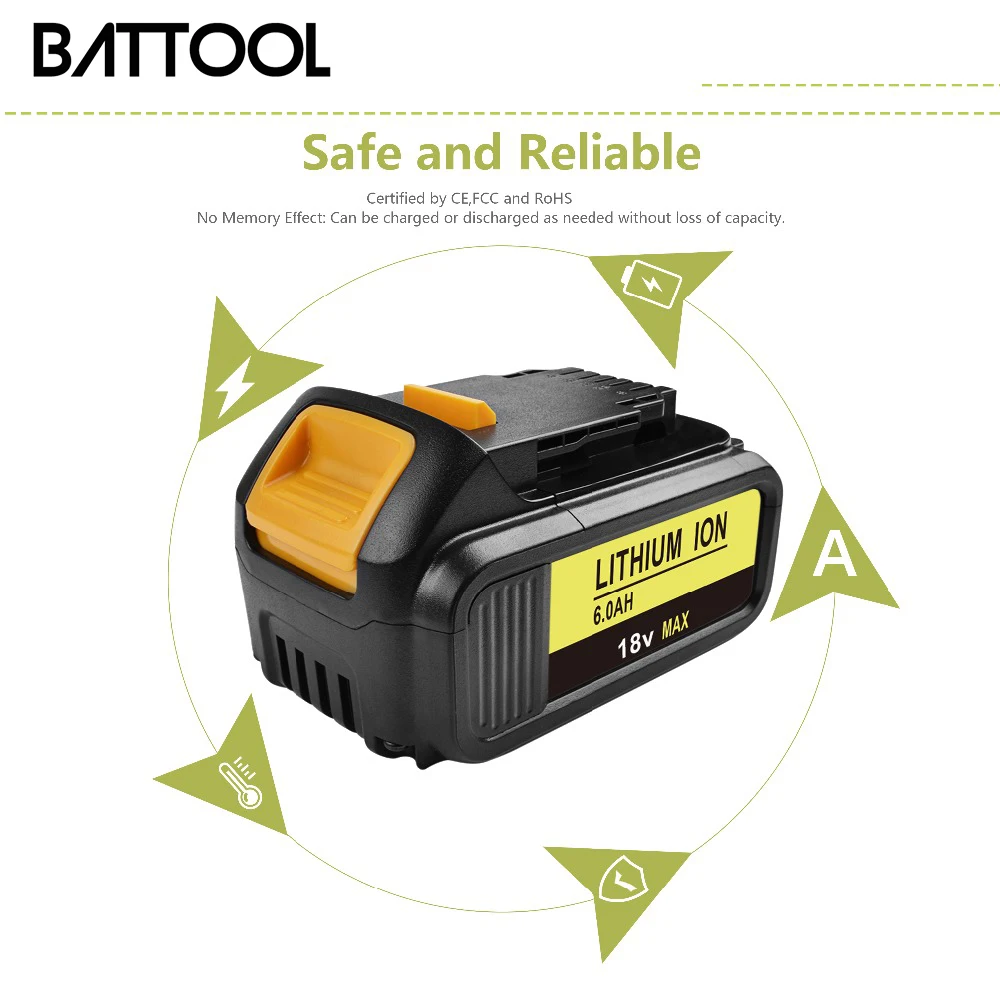BATTOOL 6000mAh 18V for Dewalt Power Tool Battery for DCB180 DCB181 DCB182 DCB201 DCB201-2 DCB200 DCB200-2 DCB204-2 L50 DCB 200
BATTOOL 6000mAh 18V for Dewalt Power Tool Battery for DCB180 DCB181 DCB182 DCB201 DCB201-2 DCB200 DCB200-2 DCB204-2 L50 DCB 200
