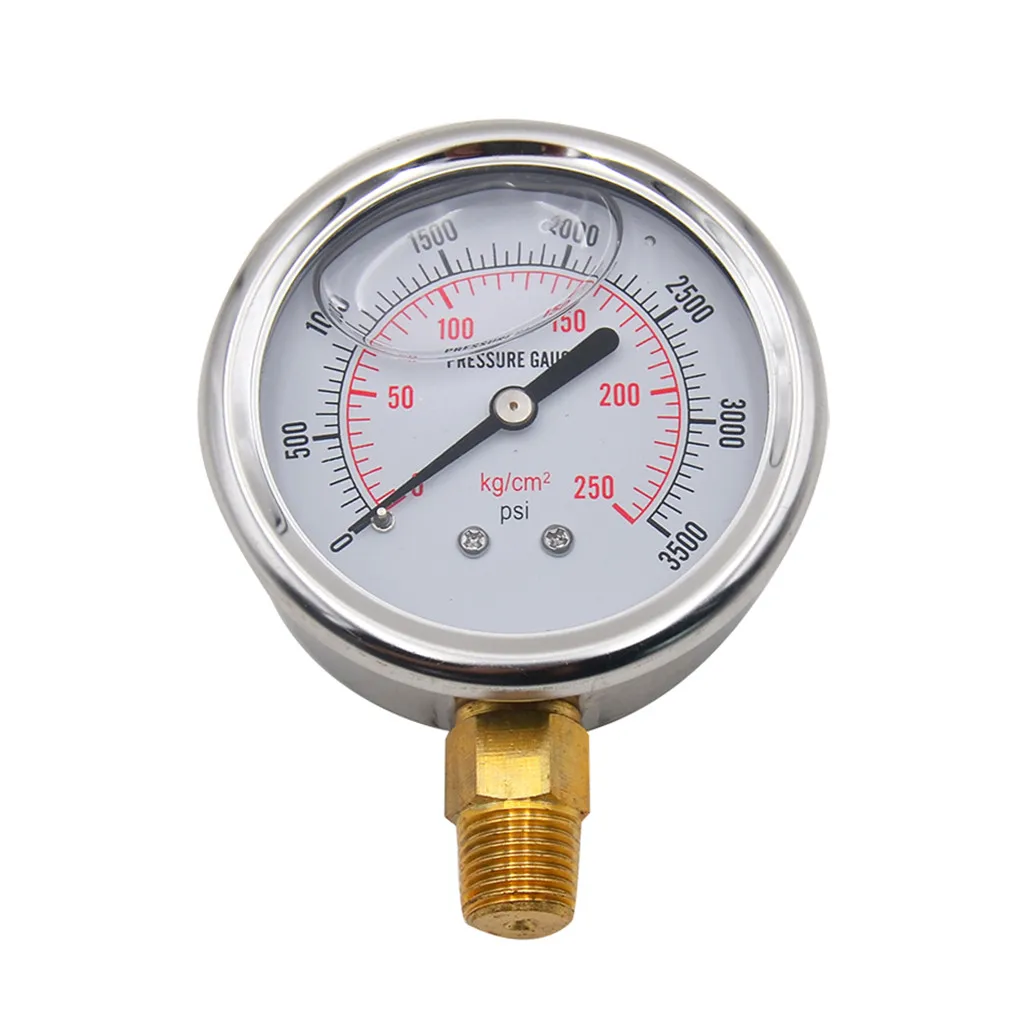 

Silver Stainless Steel Hydraulic Liquid Filled Fuel Pressure Gauge 0-3500 PSI Brass 1/4 NPT Male 55mm Face Accuracy 2.5 1.6 8X