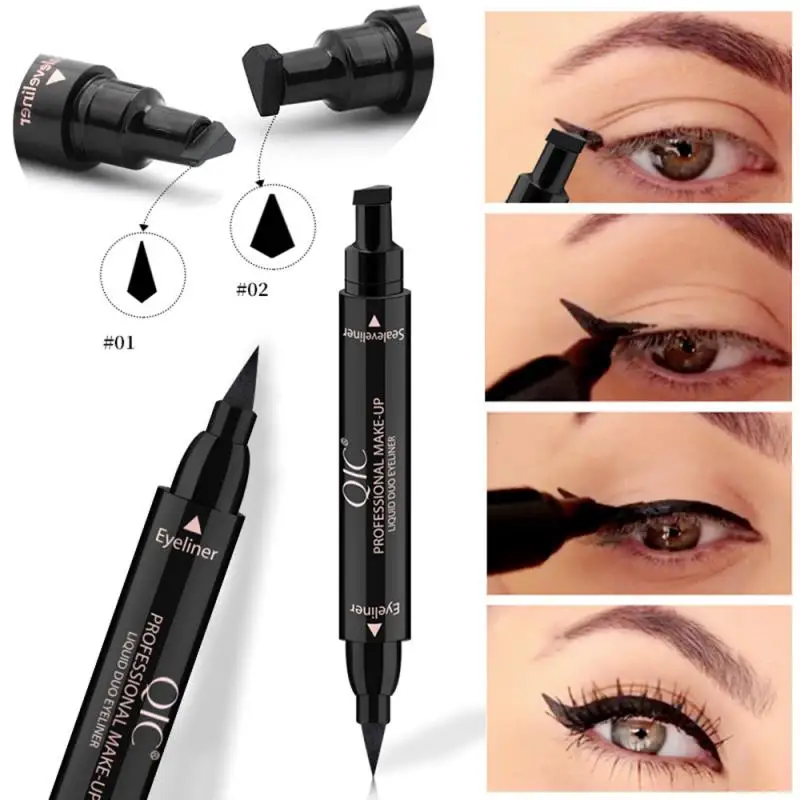 

QIC Double-headed Seal Eyeliner Liquid Makeup Pen Waterproof Lasting Cat Eye Liner Stamp Black 2 In 1 Wing Eyeliner TSLM1