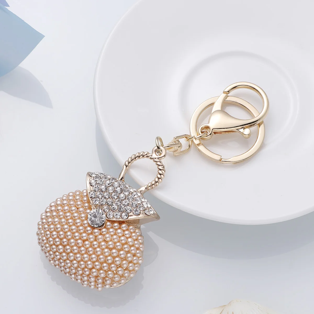 chain cute pearl handbag shape handbag crystal metal key ring