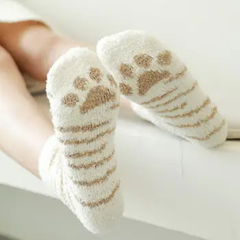 1 pair of plush coral fleece socks female tube socks autumn and winter cat claws cute thick warm sleeping floor sleep socks @7
1 pair of plush coral fleece socks female tube socks autumn and winter cat claws cute thick warm sleeping floor sleep socks @7