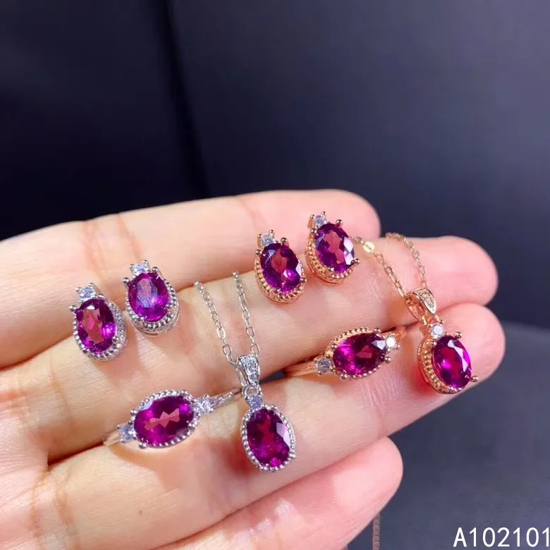 

KJJEAXCMY fine Jewelry 925 sterling silver inlaid natural Garnet girl popular pendant ring earring set support test with box