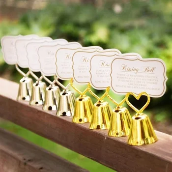 

(30 Pcs/lot) Heart Love Kissing Bell Place card holder for Wedding Banquet Guest name Photo holder and party decoration favors