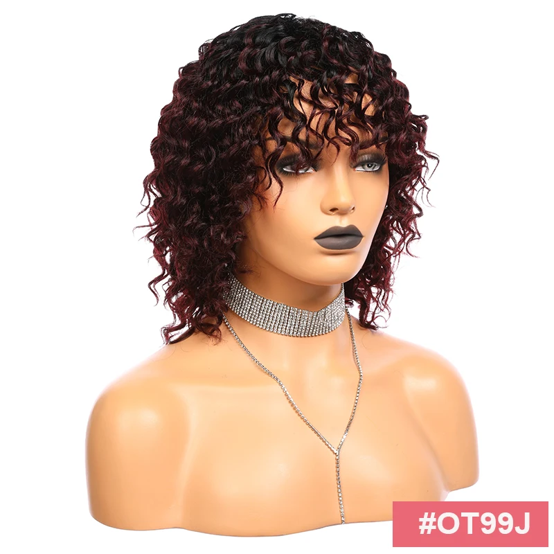 Короткие парики с челкой глубокая волна полный машинный парик для женщин Ombre OT30