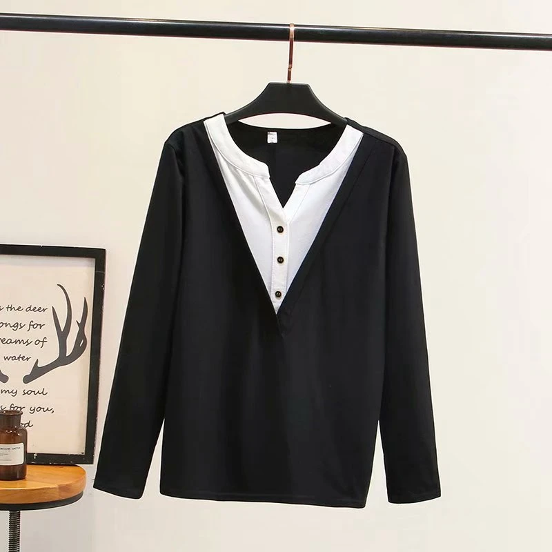 2019 Autumn one pcs plus size t shirt Contrast color t-shirt women long sleeves V neck Women Tops KKFY3936
2019 Autumn one pcs plus size t shirt Contrast color t-shirt women long sleeves V neck Women Tops KKFY3936