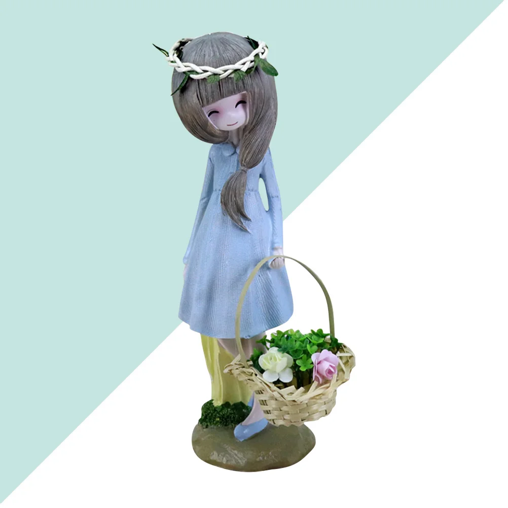 resin figurines creative flower basket figurines decor girl