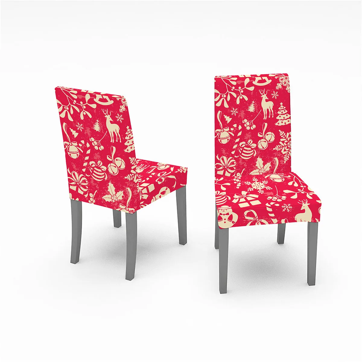 Housse de chaise de salle à manger, couvre-siège de cuisine amovible, élastique, extensible, motif de cerf et d'arbre imprimé, de noël, 4/6 pièces Housse de chaise de salle à manger, couvre-siège de cuisine amovible, élastique, extensible, motif de cerf et d'arbre imprimé, de noël, 4/6 pièces