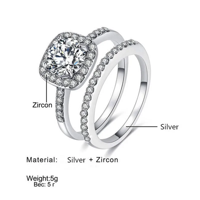 CC набор колец для женщин S925 Серебряные парные кубические циркониевые кольца