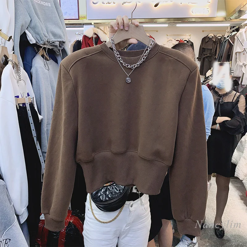 Warm Hoodie for Women Solid Color Lazy Style Round Neck Short Velvet Padded High Waist Long Sleeves Casual Sweatshirt
Warm Hoodie for Women Solid Color Lazy Style Round Neck Short Velvet Padded High Waist Long Sleeves Casual Sweatshirt
