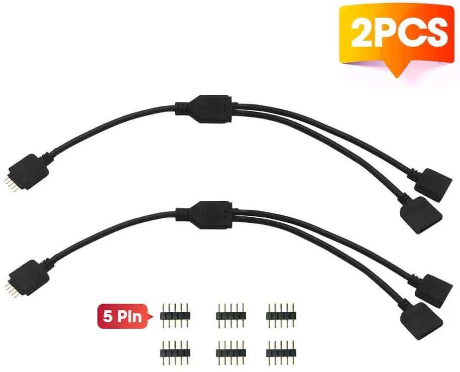 2 Pcs Strip Lights Connector Y Splitter Cable 5 Pin 1 to Female Way Extension Wire for Flexib | Освещение