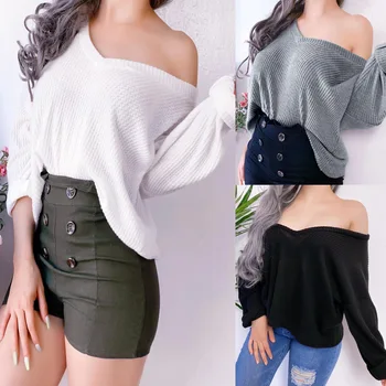Autumn 2019 Women New Sexy Off Shoulder Deep V-Neck Long Sweater Tops Ladies Fashion Solid Splice White Sweater Female Clothing
Autumn 2019 Women New Sexy Off Shoulder Deep V-Neck Long Sweater Tops Ladies Fashion Solid Splice White Sweater Female Clothing