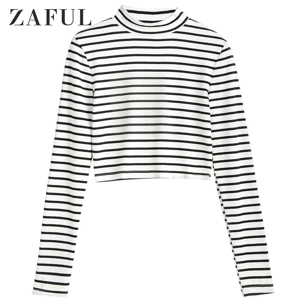 Женский свитер в полоску ZAFUL повседневный джемпер с высоким воротником и