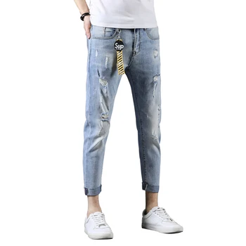Spring And Summer Ankle-Length Jeans Light Sky Blue Hot Fashion Men's High Quality Pants With Ornament A1808
Spring And Summer Ankle-Length Jeans Light Sky Blue Hot Fashion Men's High Quality Pants With Ornament A1808
