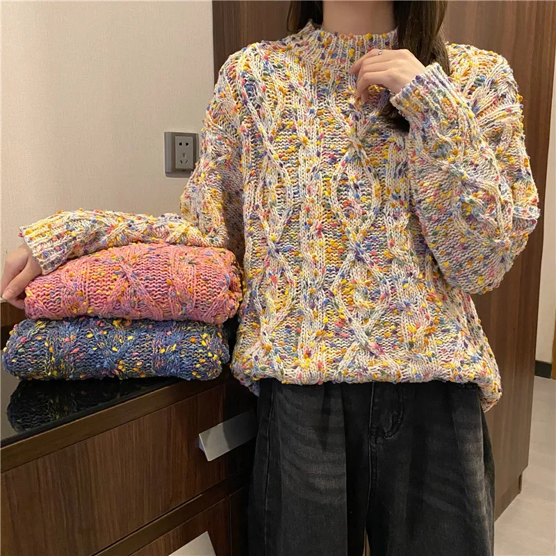 Knitted Sweater Woman Korean Turtleneck 2021 Fall Winter Twisted Mixed Color Sweaters Warm Female Twist Knitted Pullover Jumper
Knitted Sweater Woman Korean Turtleneck 2021 Fall Winter Twisted Mixed Color Sweaters Warm Female Twist Knitted Pullover Jumper
