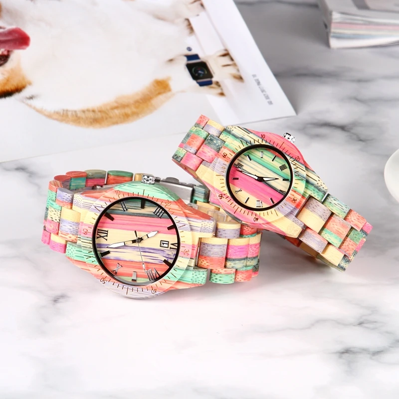 Handmade Lovers Watch Fashion Wristwatch Colorful Wooden Bamboo Watches Men Women Clock with Box relogio masculino 16089
Handmade Lovers Watch Fashion Wristwatch Colorful Wooden Bamboo Watches Men Women Clock with Box relogio masculino 16089