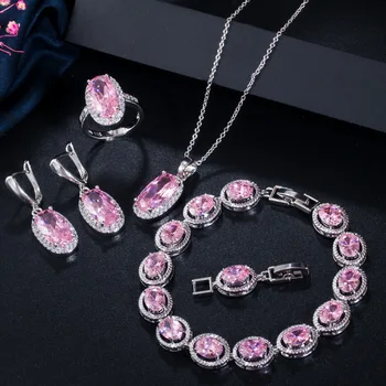 2020 NEW FASHION romantic pink oval CZ zircon necklace earring bracelet ring set wedding banquet bridal dressing jewelry set
2020 NEW FASHION romantic pink oval CZ zircon necklace earring bracelet ring set wedding banquet bridal dressing jewelry set